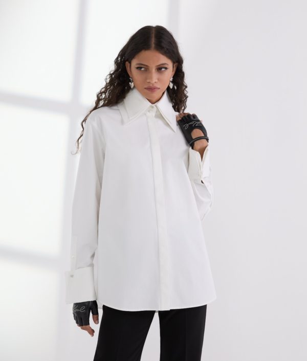 Karl Lagerfeld, Chemise En Popeline À Double Col, Femme, Blanc, Taille: X48