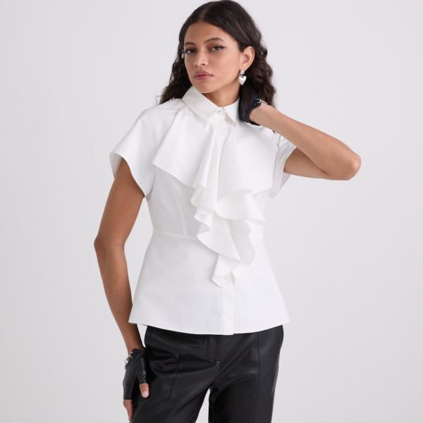 Karl Lagerfeld, Chemisier À Manches Courtes Avec Volants, Femme, Blanc, Taille: X48