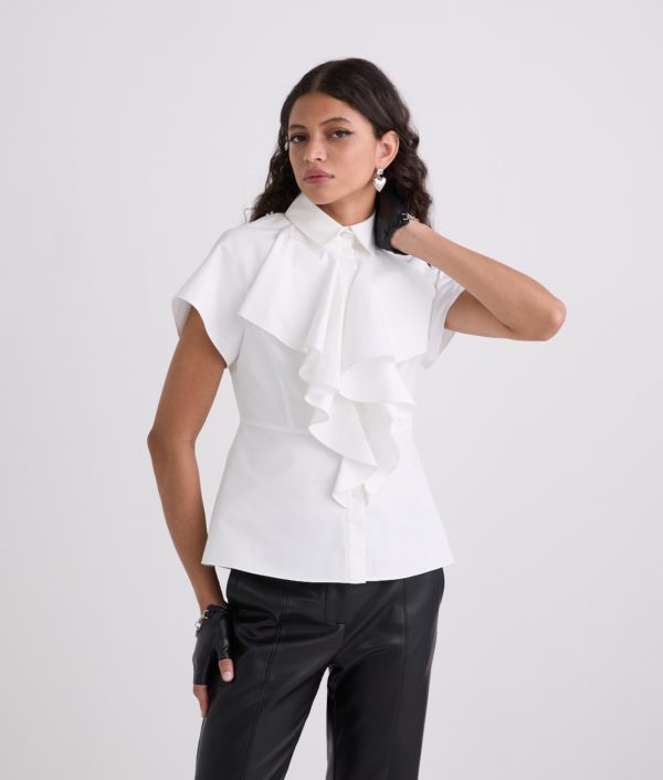 Karl Lagerfeld, Chemisier À Manches Courtes Avec Volants, Femme, Blanc, Taille: X48