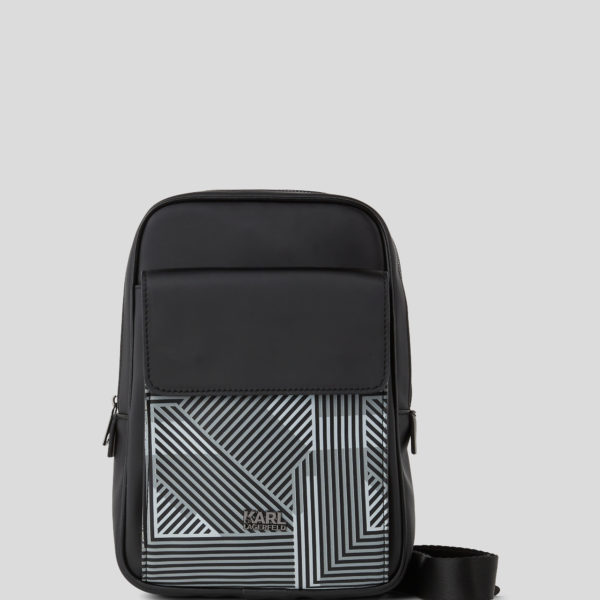 Karl Lagerfeld, Sac Bandoulière À Imprimé Géométrique, Homme, Noir, Taille: L00