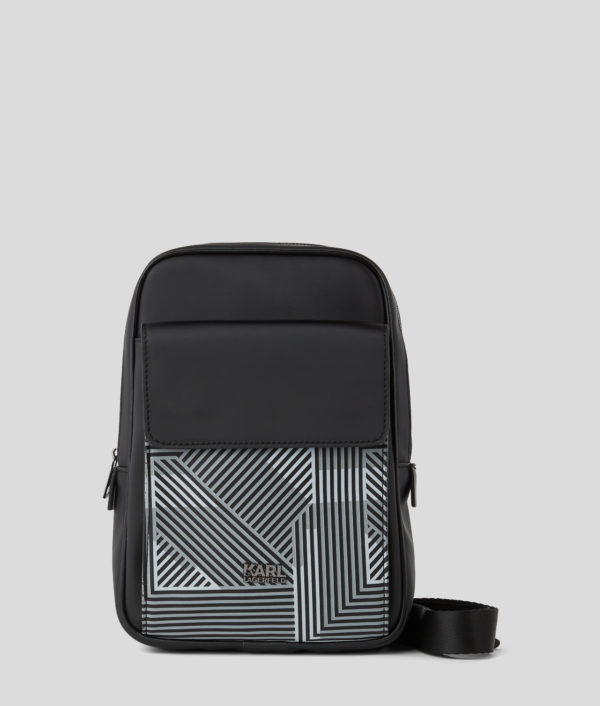 Karl Lagerfeld, Sac Bandoulière À Imprimé Géométrique, Homme, Noir, Taille: L00
