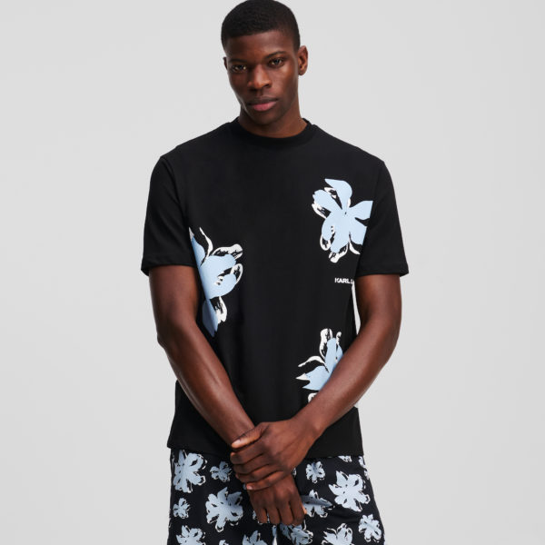 Karl Lagerfeld, T-shirt À Imprimé Floral, Homme, Noir, Taille: LXXL