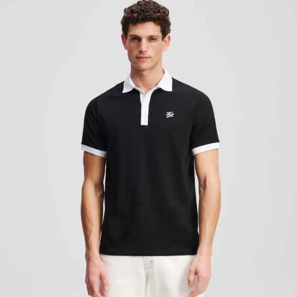 Karl Lagerfeld, Polo Avec Col Contrasté, Homme, Noir, Taille: LXXL
