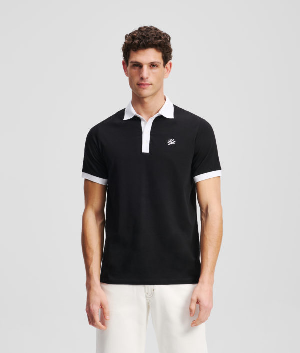 Karl Lagerfeld, Polo Avec Col Contrasté, Homme, Noir, Taille: LXXL