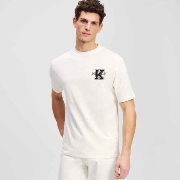 Karl Lagerfeld, T-shirt Avec L’initiale K, Homme, Blanc Cassé, Taille: LXXL