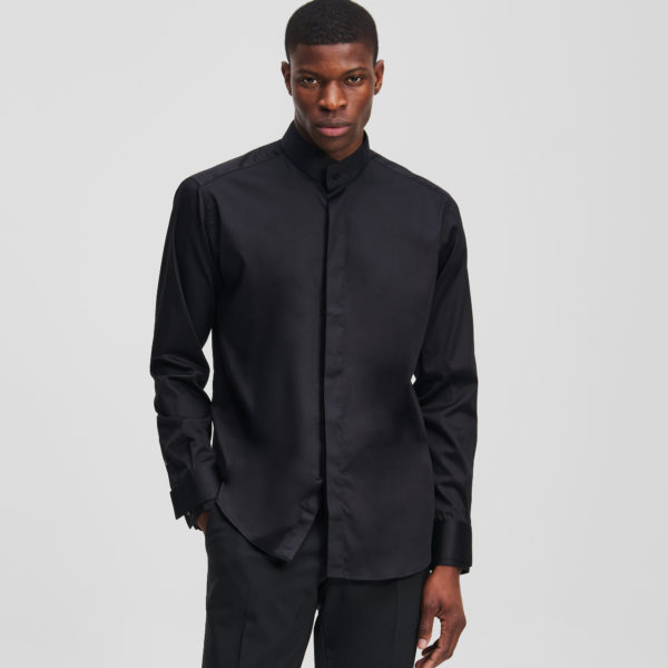 Karl Lagerfeld, Chemise À Col Montant, Homme, Noir, Taille: L45