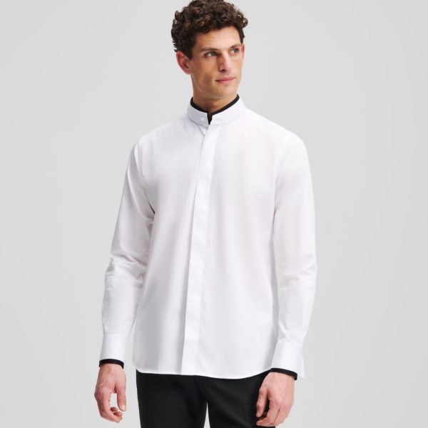 Karl Lagerfeld, Chemise À Col Montant, Homme, Blanc/Noir, Taille: L45