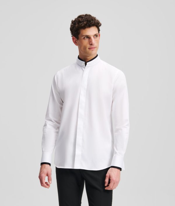 Karl Lagerfeld, Chemise À Col Montant, Homme, Blanc/Noir, Taille: L45