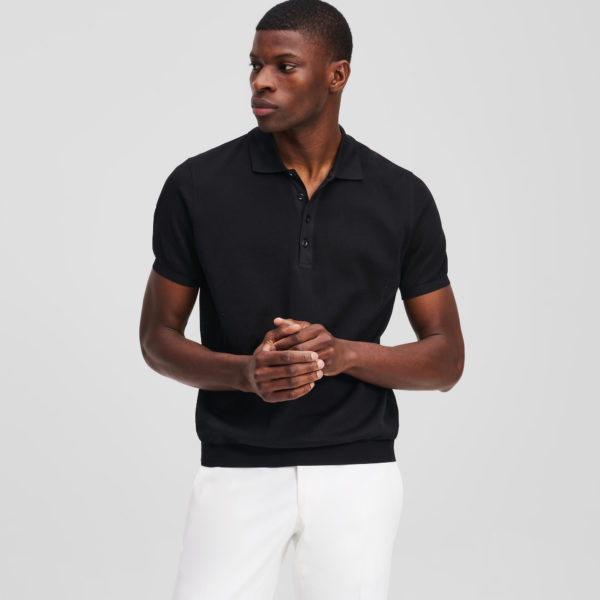Karl Lagerfeld, Polo En Maille À Boutons, Homme, Noir, Taille: LXXL