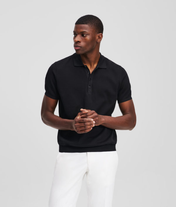 Karl Lagerfeld, Polo En Maille À Boutons, Homme, Noir, Taille: LXXL