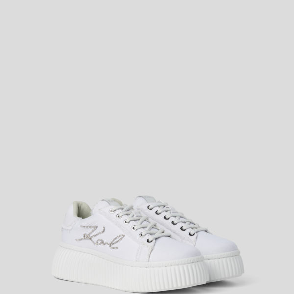 Karl Lagerfeld, Baskets Denim Karl Signature Kreeper, Femme, Blanc/Argent, Taille: L41