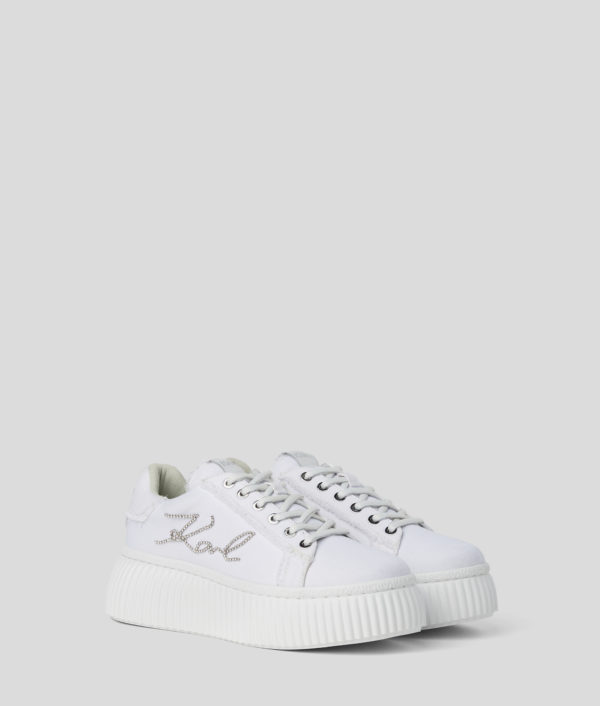 Karl Lagerfeld, Baskets Denim Karl Signature Kreeper, Femme, Blanc/Argent, Taille: L41