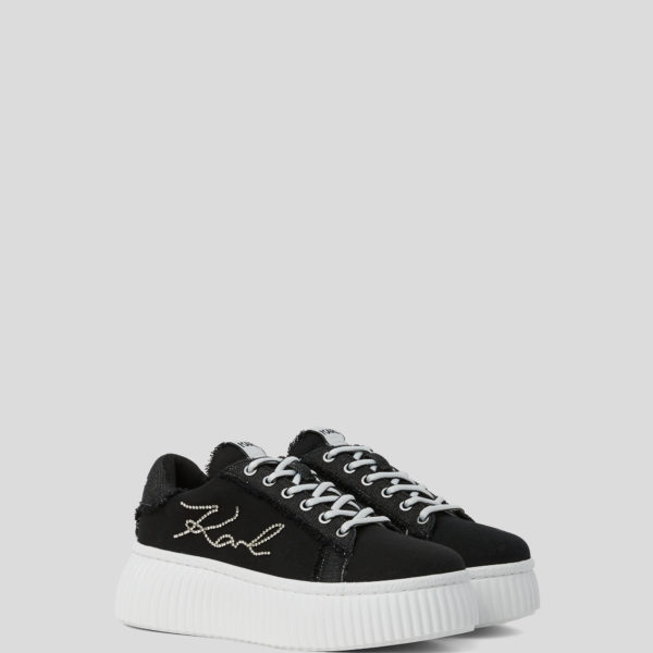 Karl Lagerfeld, Baskets Denim Karl Signature Kreeper, Femme, Noir/Argent, Taille: L41