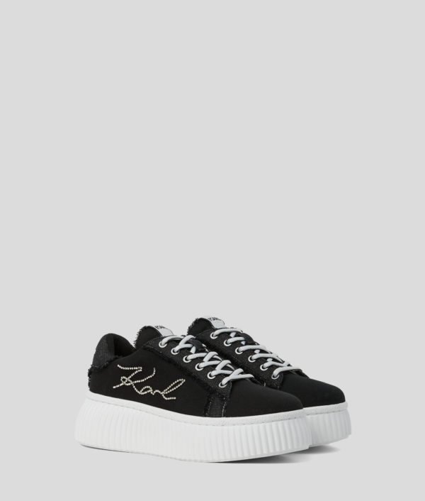 Karl Lagerfeld, Baskets Denim Karl Signature Kreeper, Femme, Noir/Argent, Taille: L41