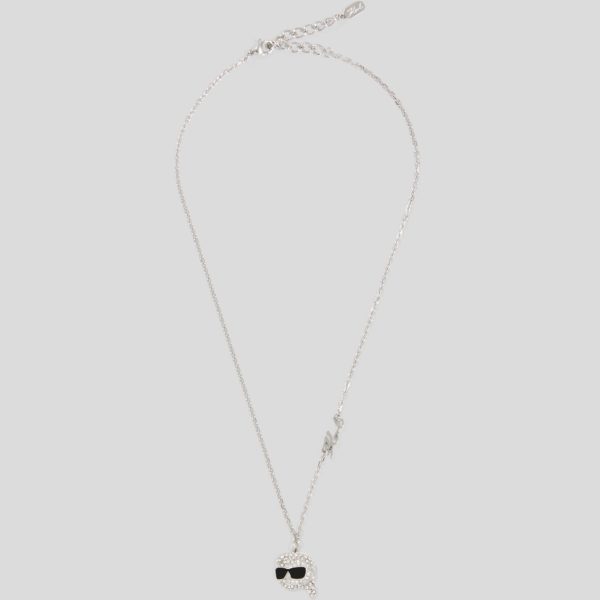 Karl Lagerfeld, Collier À Breloque Pavé Ikon, Femme, Argent, Taille: L00
