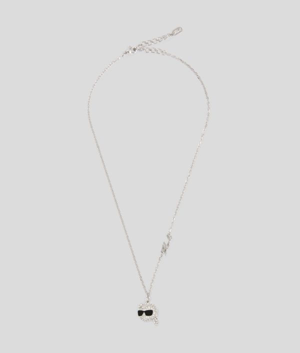 Karl Lagerfeld, Collier À Breloque Pavé Ikon, Femme, Argent, Taille: L00
