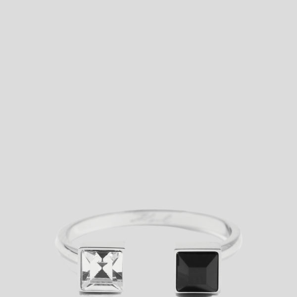 Karl Lagerfeld, Bague À Double Cristal, Femme, Argent, Taille: L18