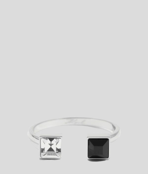 Karl Lagerfeld, Bague À Double Cristal, Femme, Argent, Taille: L18