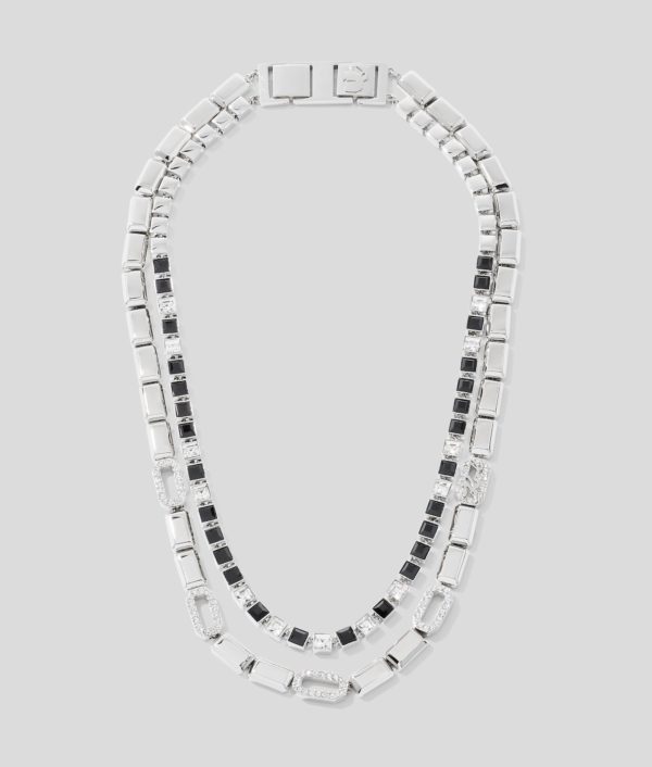 Karl Lagerfeld, Collier De Cristaux Pavés Karl Signature, Femme, Argent, Taille: L00
