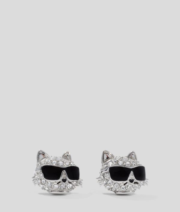 Karl Lagerfeld, Boucles D'oreilles À Breloque Choupette Pavées Ikon, Femme, Argent, Taille: L00