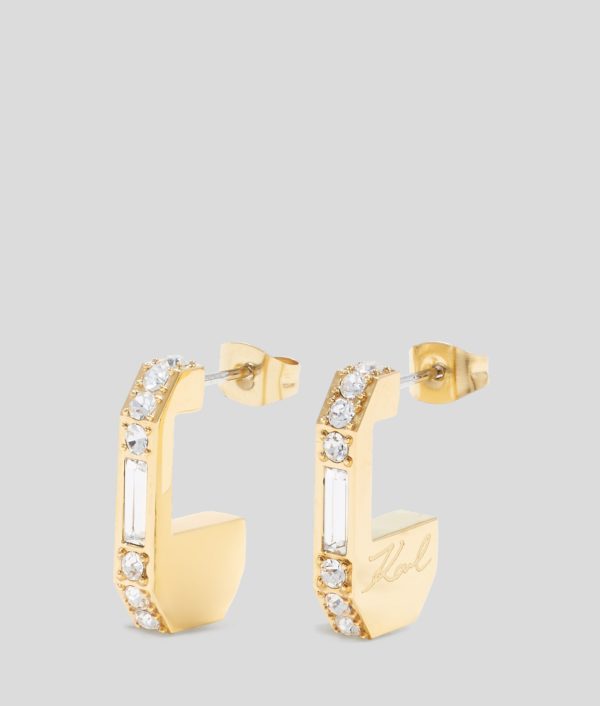 Karl Lagerfeld, Boucles D'oreilles En Cristaux, Femme, Or, Taille: L00