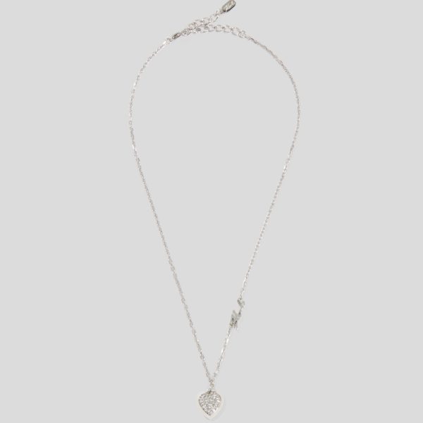 Karl Lagerfeld, Collier À Breloque En Forme De Cœur Pavé, Femme, Argent, Taille: L00