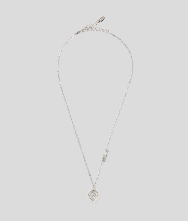 Karl Lagerfeld, Collier À Breloque En Forme De Cœur Pavé, Femme, Argent, Taille: L00