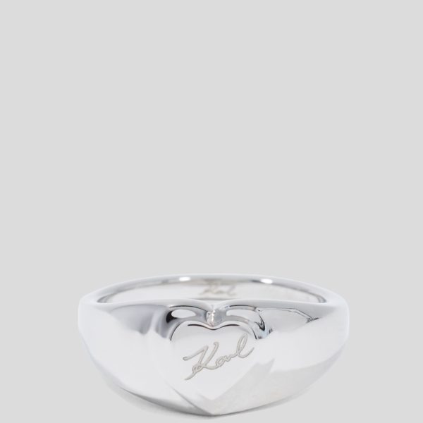 Karl Lagerfeld, Bague En Forme De Cœur Karl Signature, Femme, Argent, Taille: L18