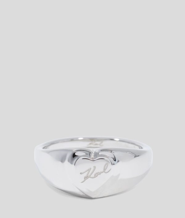 Karl Lagerfeld, Bague En Forme De Cœur Karl Signature, Femme, Argent, Taille: L18