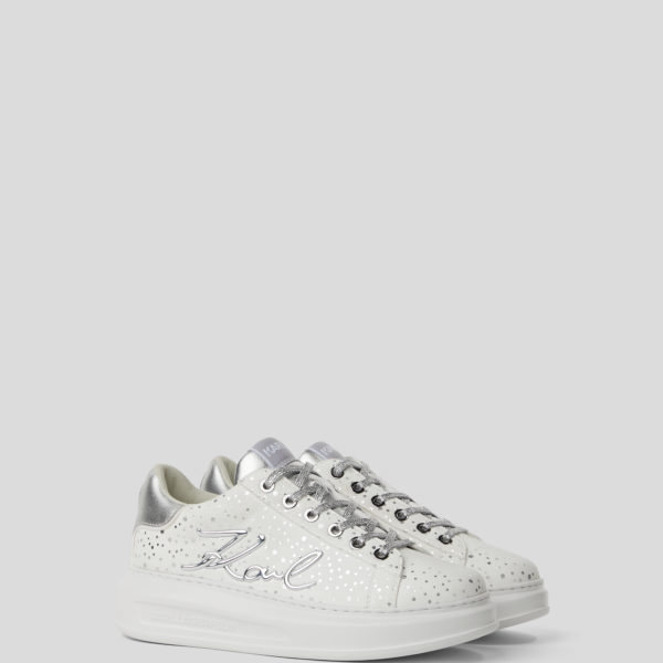 Karl Lagerfeld, Baskets Karl Signature Exclusive Glitter, Femme, Blanc/Argent, Taille: L41