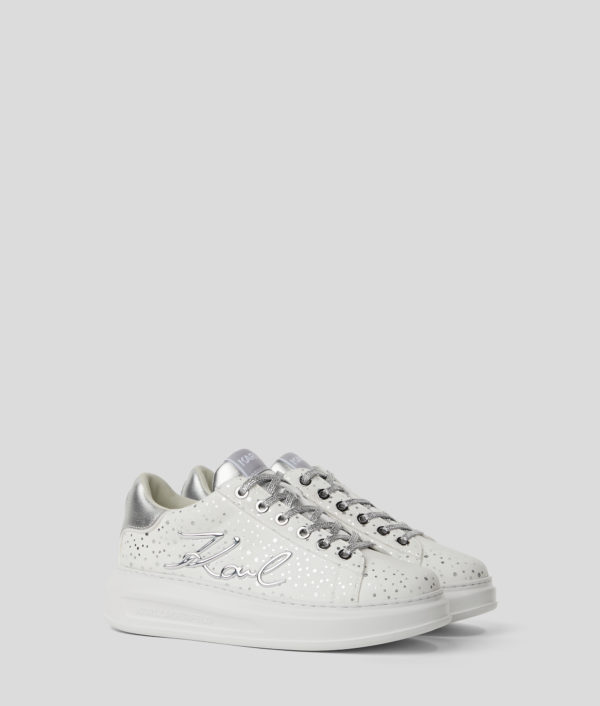 Karl Lagerfeld, Baskets Karl Signature Exclusive Glitter, Femme, Blanc/Argent, Taille: L41