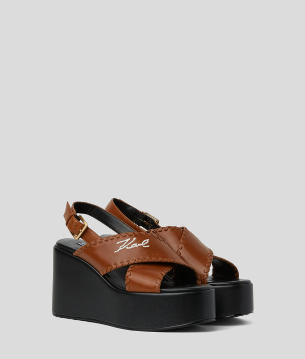 Karl Lagerfeld, Chaussures À Talon Compensé Karl Signature Wendy Whipstitch, Femme, NOIR/BEIGE, Taille: L41