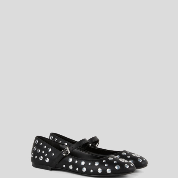 Karl Lagerfeld, Ballerines À Clous Effet Miroir Karo, Femme, Noir/Argent, Taille: L41