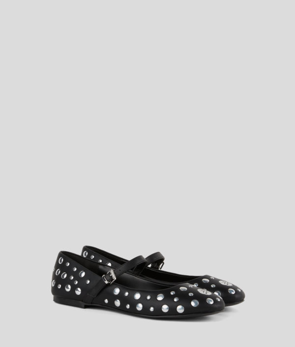 Karl Lagerfeld, Ballerines À Clous Effet Miroir Karo, Femme, Noir/Argent, Taille: L41