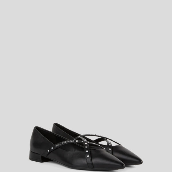 Karl Lagerfeld, Chaussures Plates À Clous Kerrie Krosstrap, Femme, Noir, Taille: L41