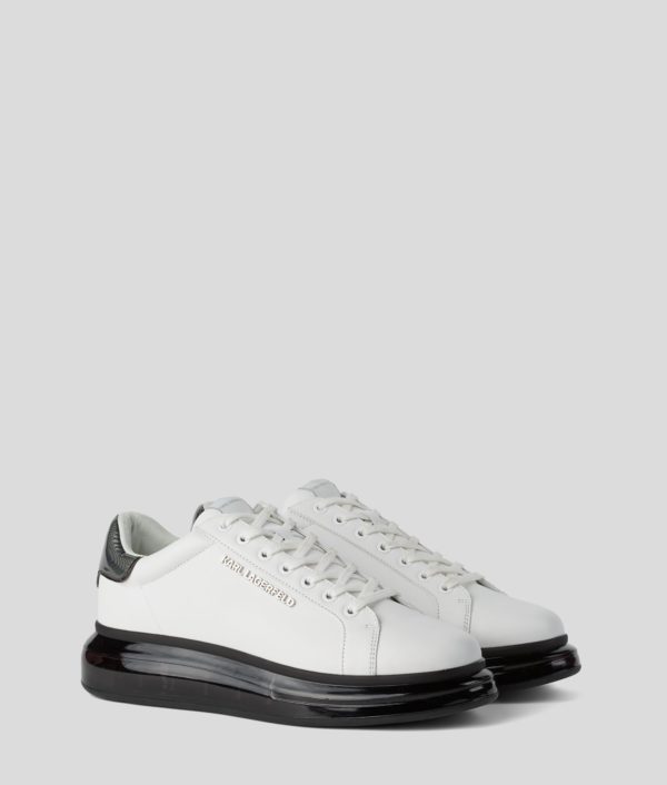 Karl Lagerfeld, Basket En Cuir Basse À Lacets Kapri Kushion, Homme, Blanc/Noir, Taille: L46