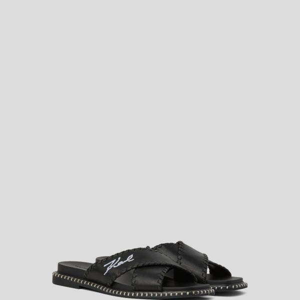 Karl Lagerfeld, Pantoufles À Surpiqûres Karl Signature Kleo, Femme, Noir, Taille: L41