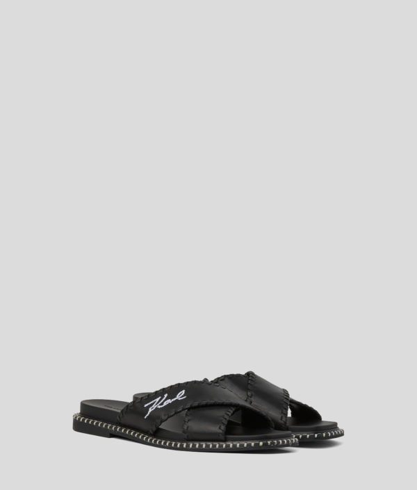 Karl Lagerfeld, Pantoufles À Surpiqûres Karl Signature Kleo, Femme, Noir, Taille: L41