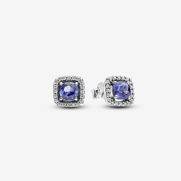 Parure Collier & Clous d’Oreilles Halo Bleu Carré Scintillant – Pandora