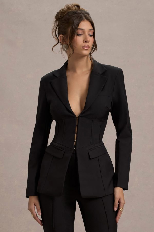 Unbeaten | Mini-robe blazer noire a epaules denudees