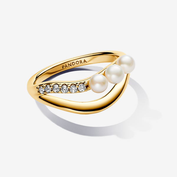 Bague Double Anneau Perle de Culture d’Eau Douce Traitée & de Forme Organique – Pandora