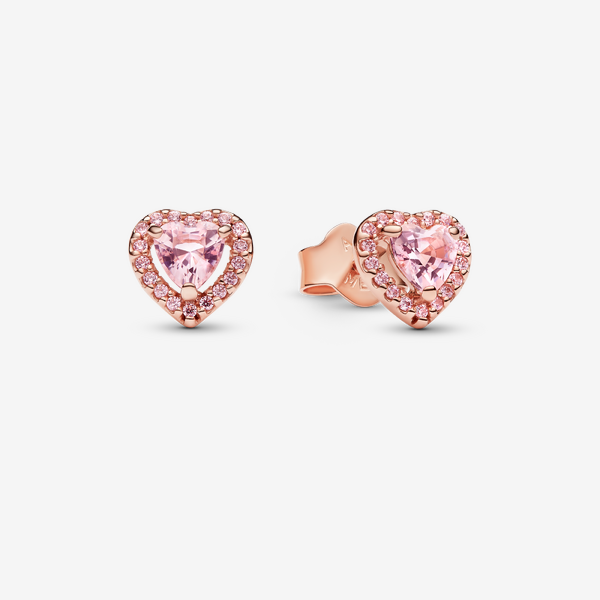 Clous d’Oreilles Cœurs Surélevés Roses – Pandora