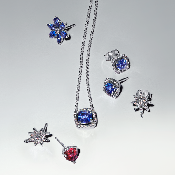 Collier à Pendentif Halo Bleu Carré Scintillant – Pandora
