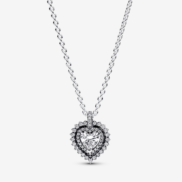 Parure Collier et Clous d’Oreilles Halo Cœur Scintillant – Pandora