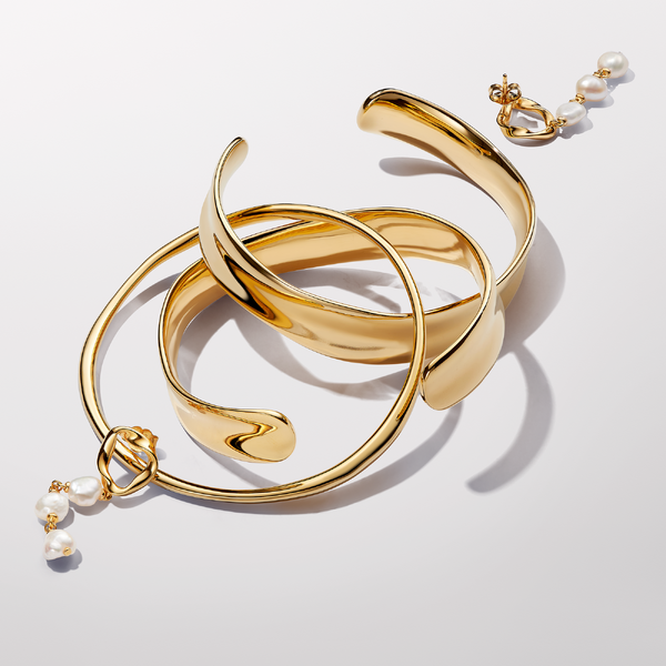 Pendants d’Oreilles Cercle de Forme Organique & Perles de Culture d’Eau Douce Traitées – Pandora
