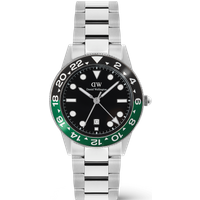 Daniel Wellington DW Montre 40mm Iconic GMT Link Black Green Ceramic Bezel Silver